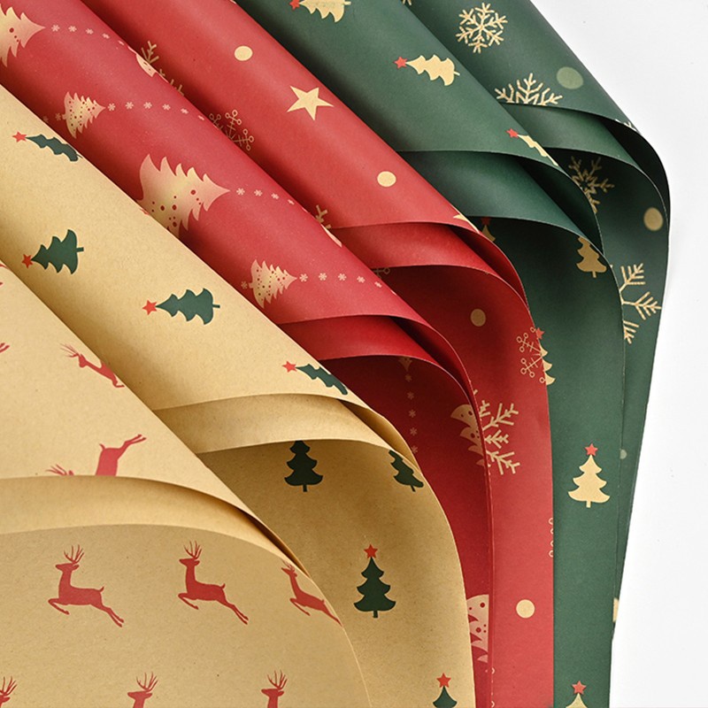 Holiday Wrapping Paper Set RUSPEPA Christmas Kraft Wrapping Paper 4-Roll Set - Blue Owl, Reindeer & Holiday Designs Kraft Holiday Gift Wrap