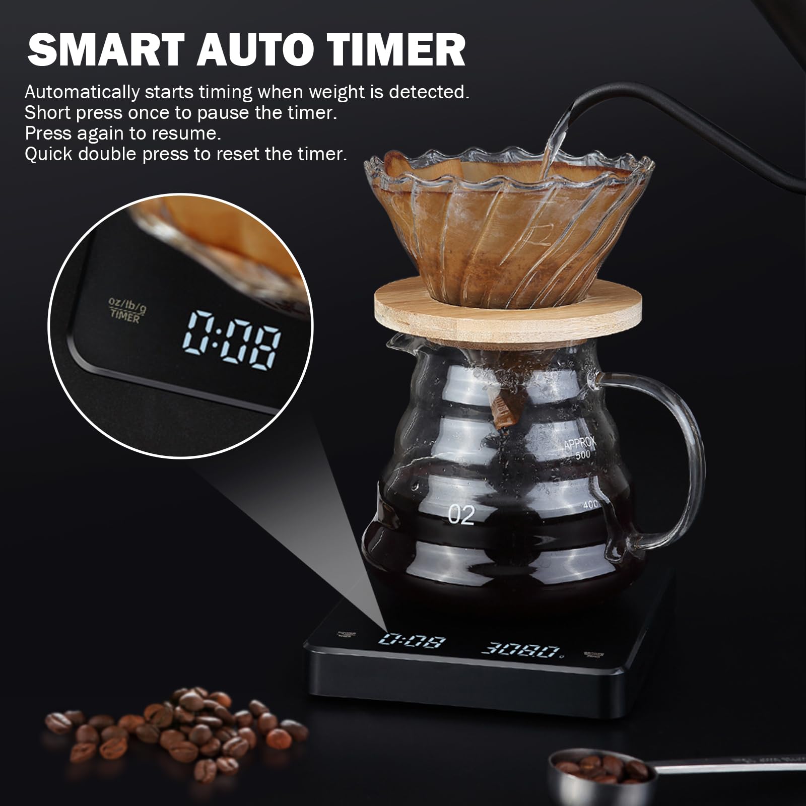 Coffee Scale with Timer 3kg_0.1g Coffee Weighing Scale Rechargeable ...