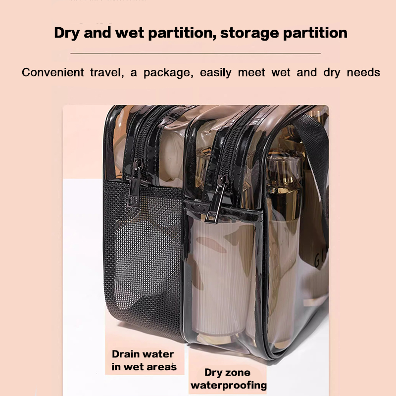PVC double layer cosmetic bag dry and wet separation travel wash bag ...