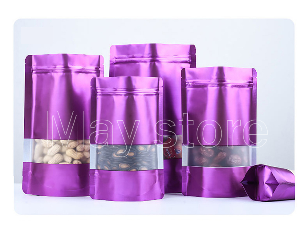 50pcs Colored Aluminized Food Bag Window Stand Up Pouch With Zip Lock ...