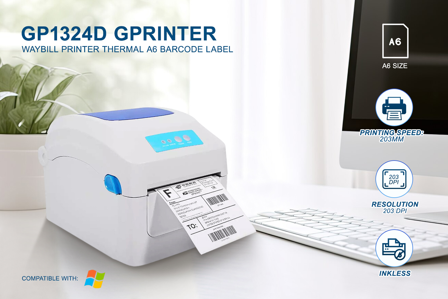 GP1324D Thermal Waybill Printer A6 GPRINTER Label Printer Waybill ...