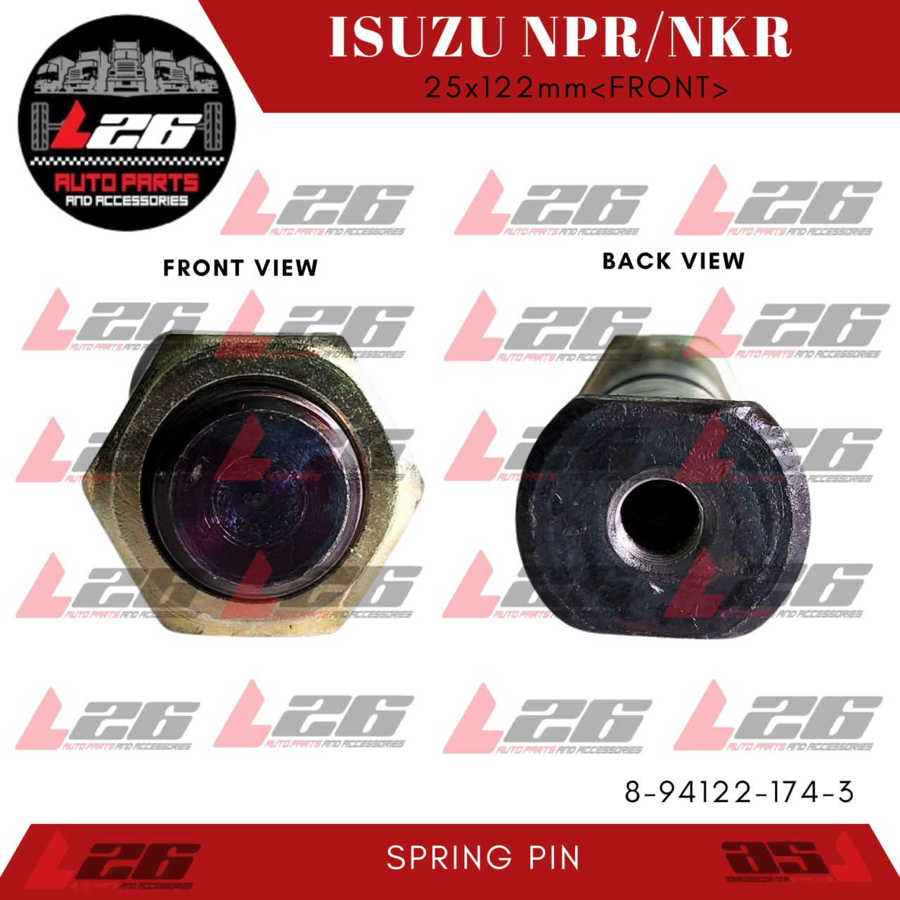 25x122mm Isuzu NPR NKR Spring Pin Front for Leaf Spring 8-94122-174-3 ...
