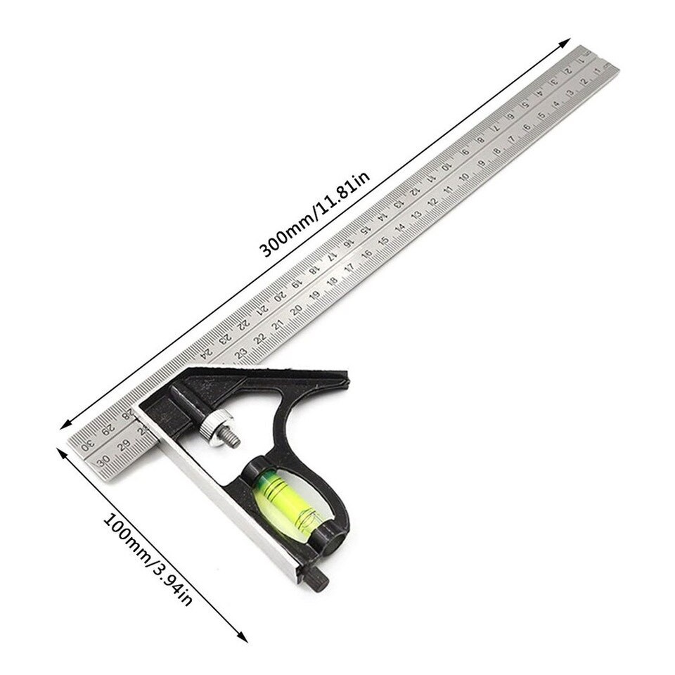 300mm Stainless Steel Adjustable Combination Try Square Ruler Set ...