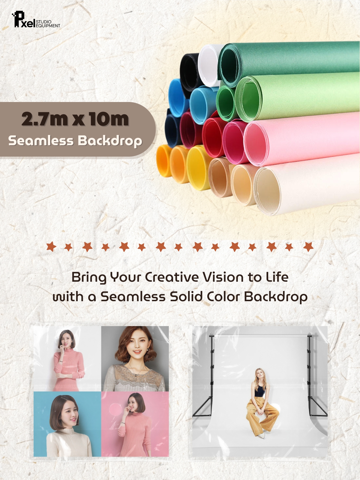Pxel Solid Color 2.7m x 10m Seamless Backdrop 34 Colors P272 Superior ...