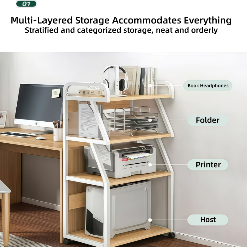 Printer Storage Rack With Wheels Movable Metal Floor Office CPU Stand ...