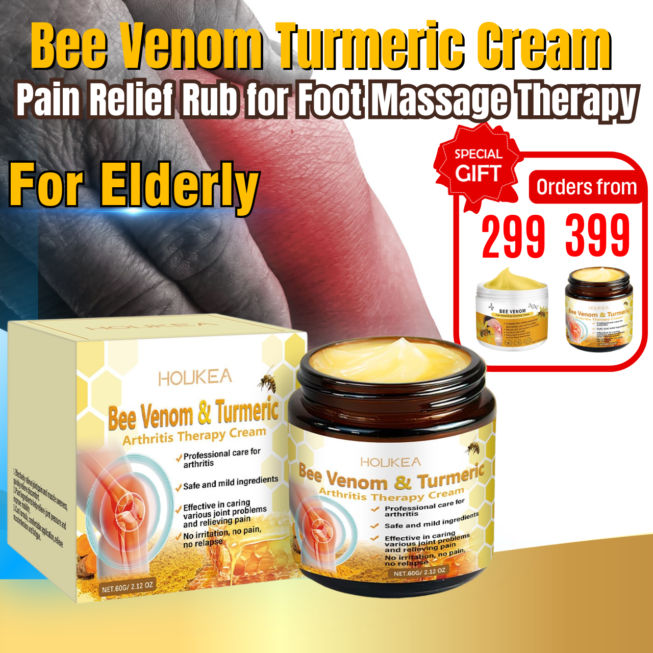 Original Bee Venom Turmeric Cream Herbal Pain Relief Rub Ointment for