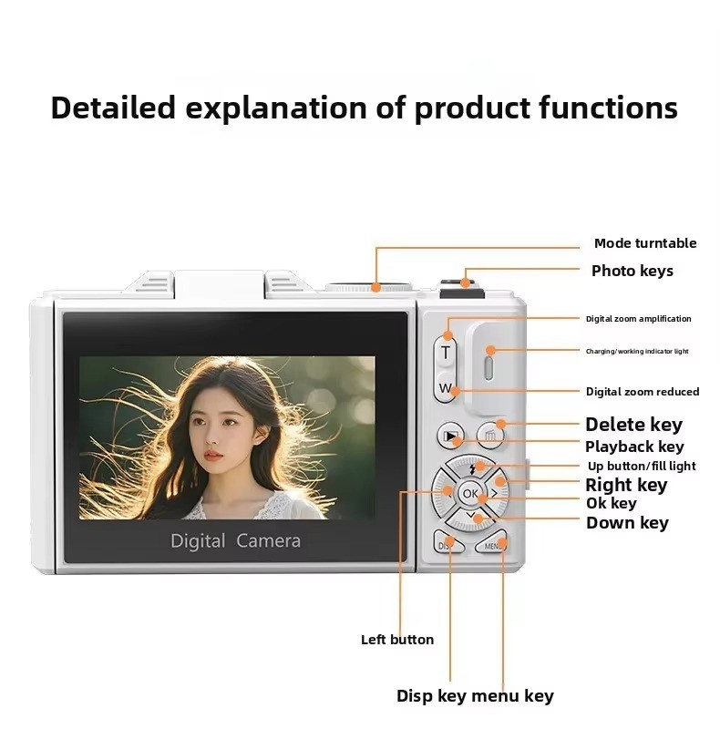 Digital Camera 5K HD Selfile Flip Screen 180° 64MP Photography 18X Zoom ...
