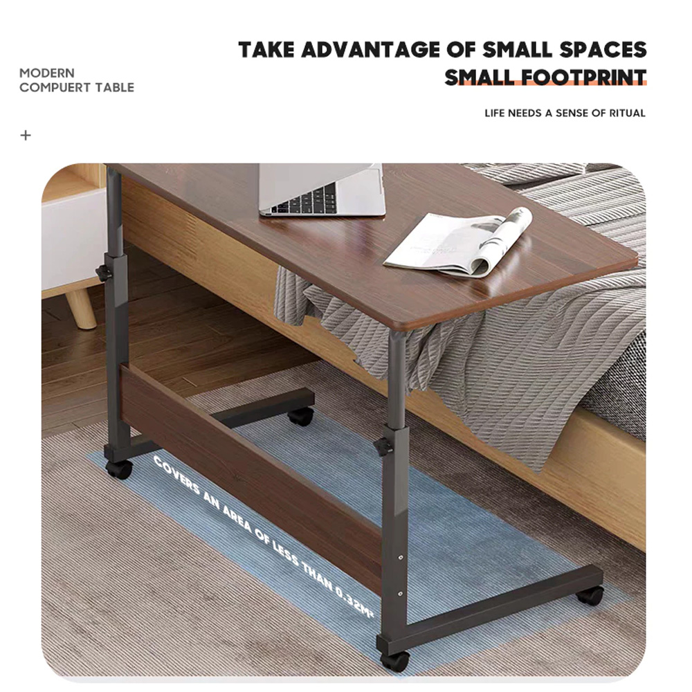 Adjustable Study Table Bed Side Table Wheels Laptop Tray Table Wood ...