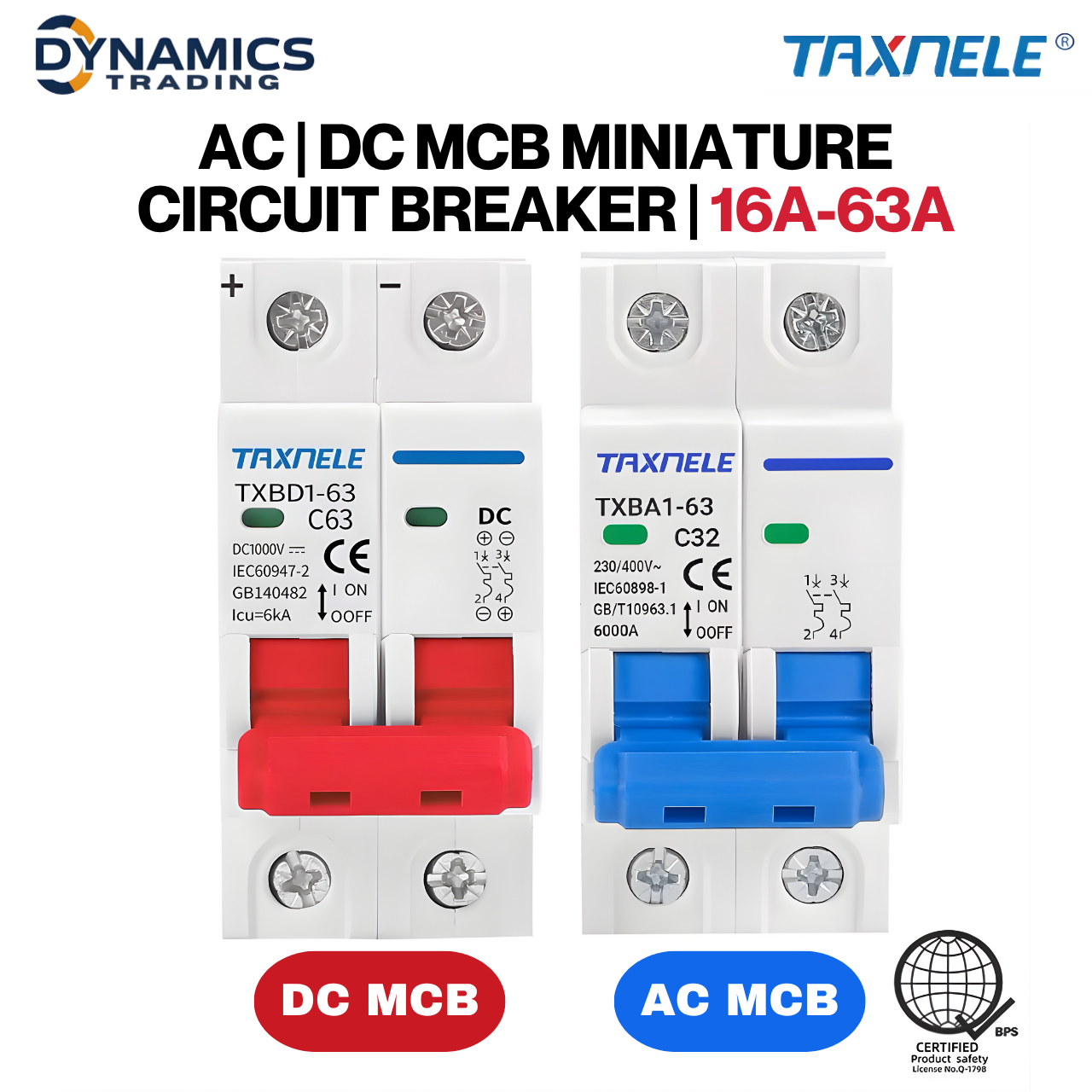 TAXNELE Reversible 2Pole DC Breaker 1000V 16A-125A Solar PV MCB ...