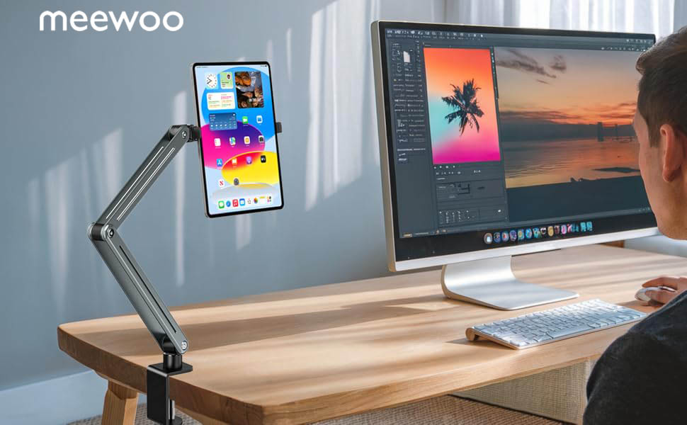 Meewoo Tablet Phone Stand 360 Rotating Long Arm Adjustable Aluminum ...