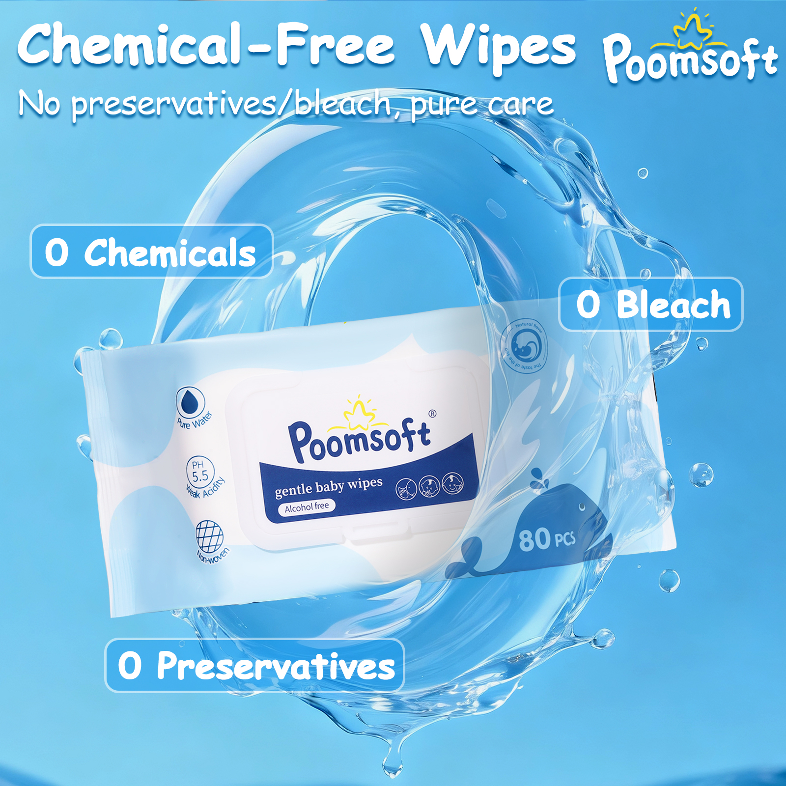 Poomsoft 5 Packs x 80 Sheet Powder Scented No-Alcohol Gentle Wipes For ...