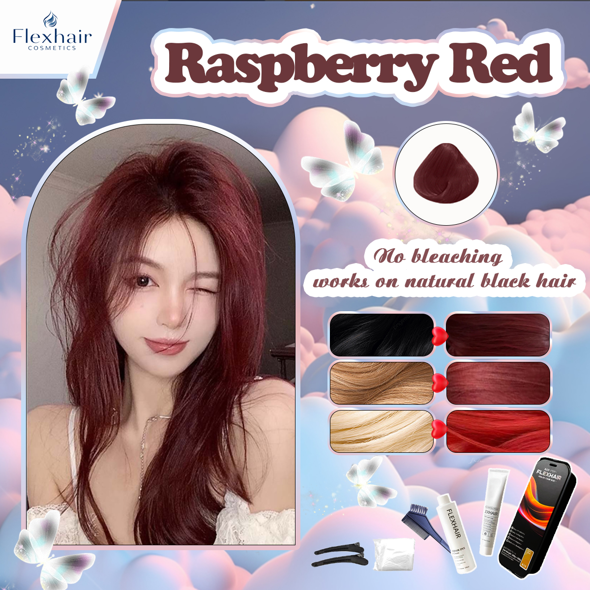 FLEXHAIR Hair Dye Color Cream Raspberry Red Trendy Red Hair Look ...