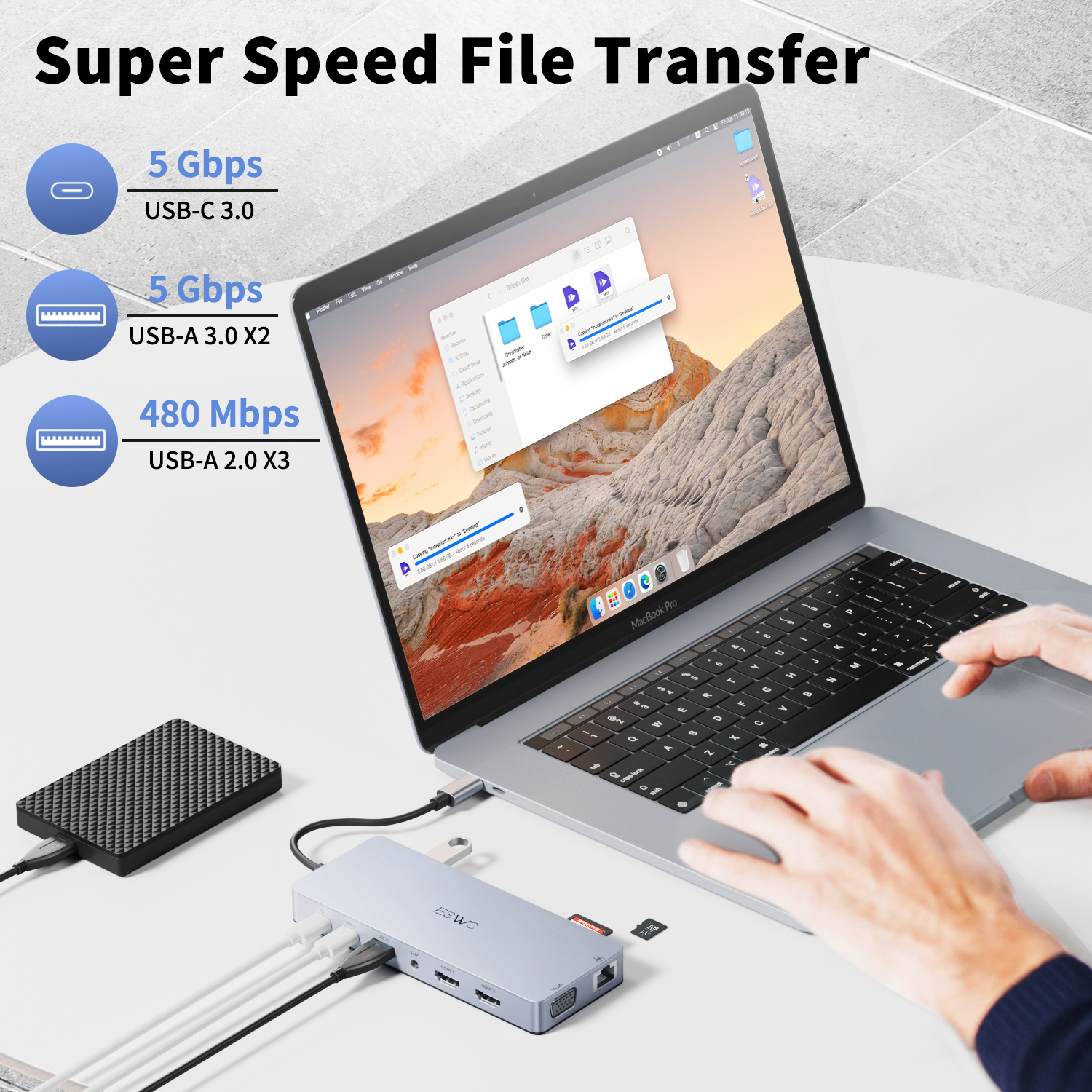 14-in-1 Docking Station for Laptop USB C Hub 3.0 USB Port Extension ...