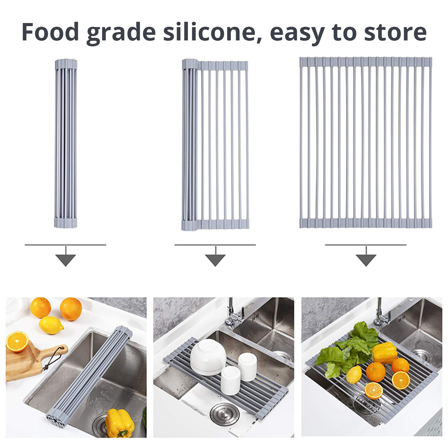 Large Dish Drying Rack, Roll Up Over The Sink Dish Drying Rack, SUS304 ...