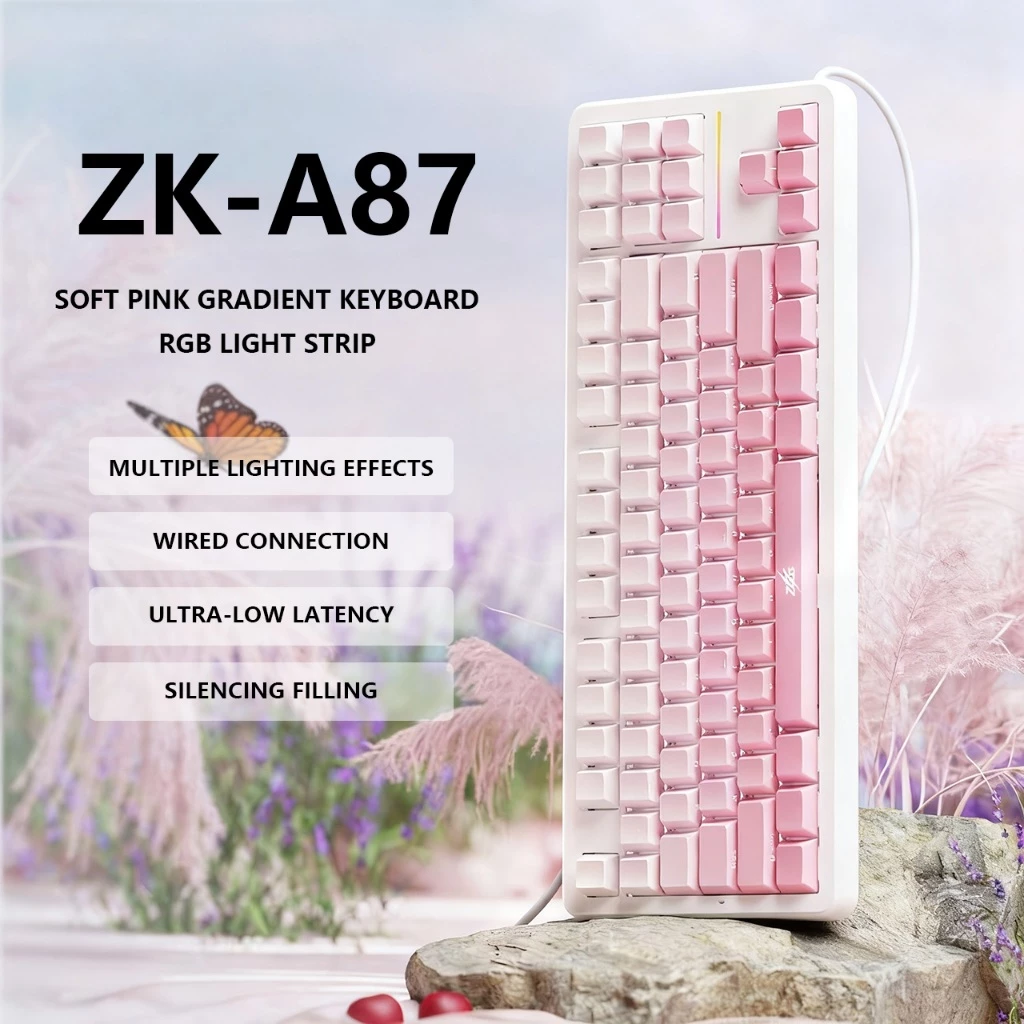 Zeus A-87 Silent RGB Keyboard Mechanical Feel Side-Printed Keys Volume ...