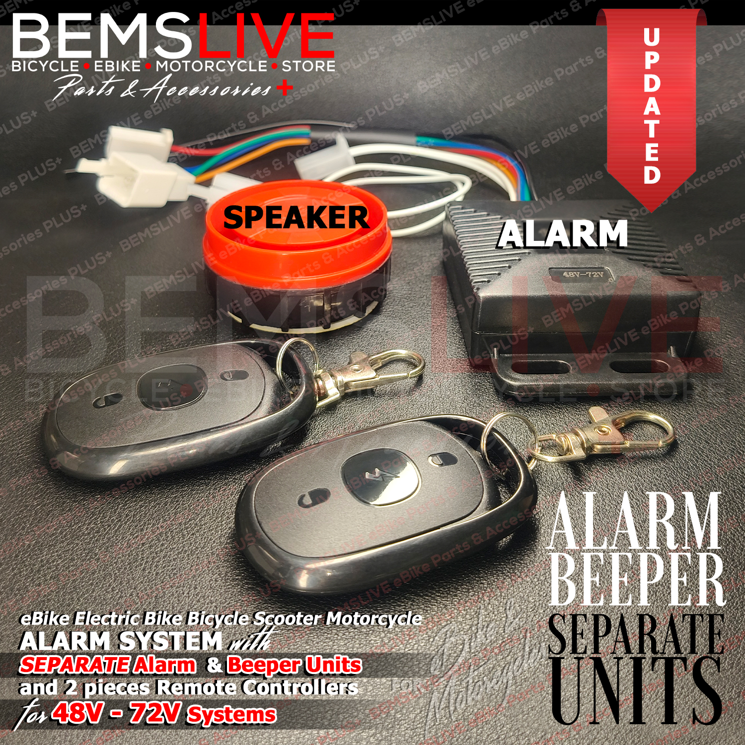 48V - 72V Alarm System with SEPARATE Alarm & Beeper Unis and 2pcs ...