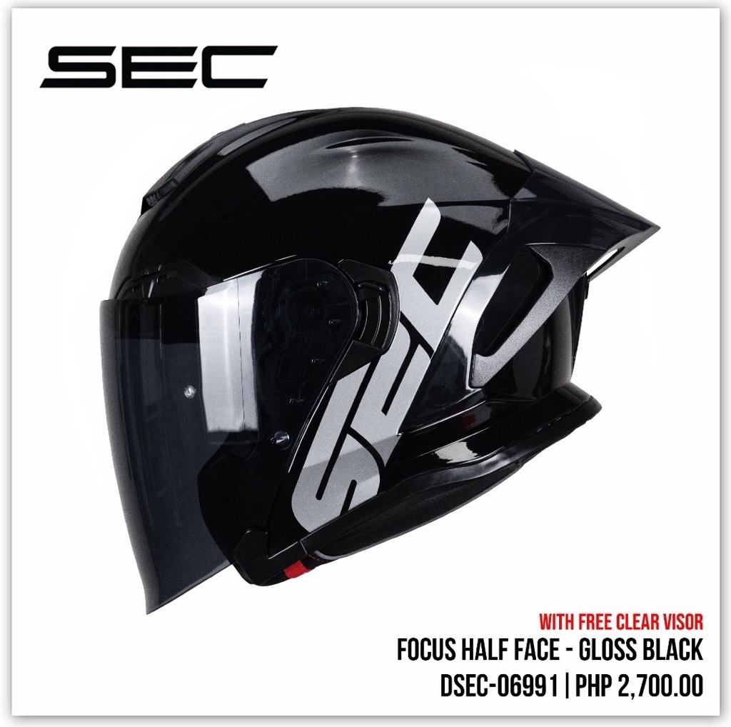sec focus half face dual visor helmet with FREE CLEAR LENS | Shopee ...