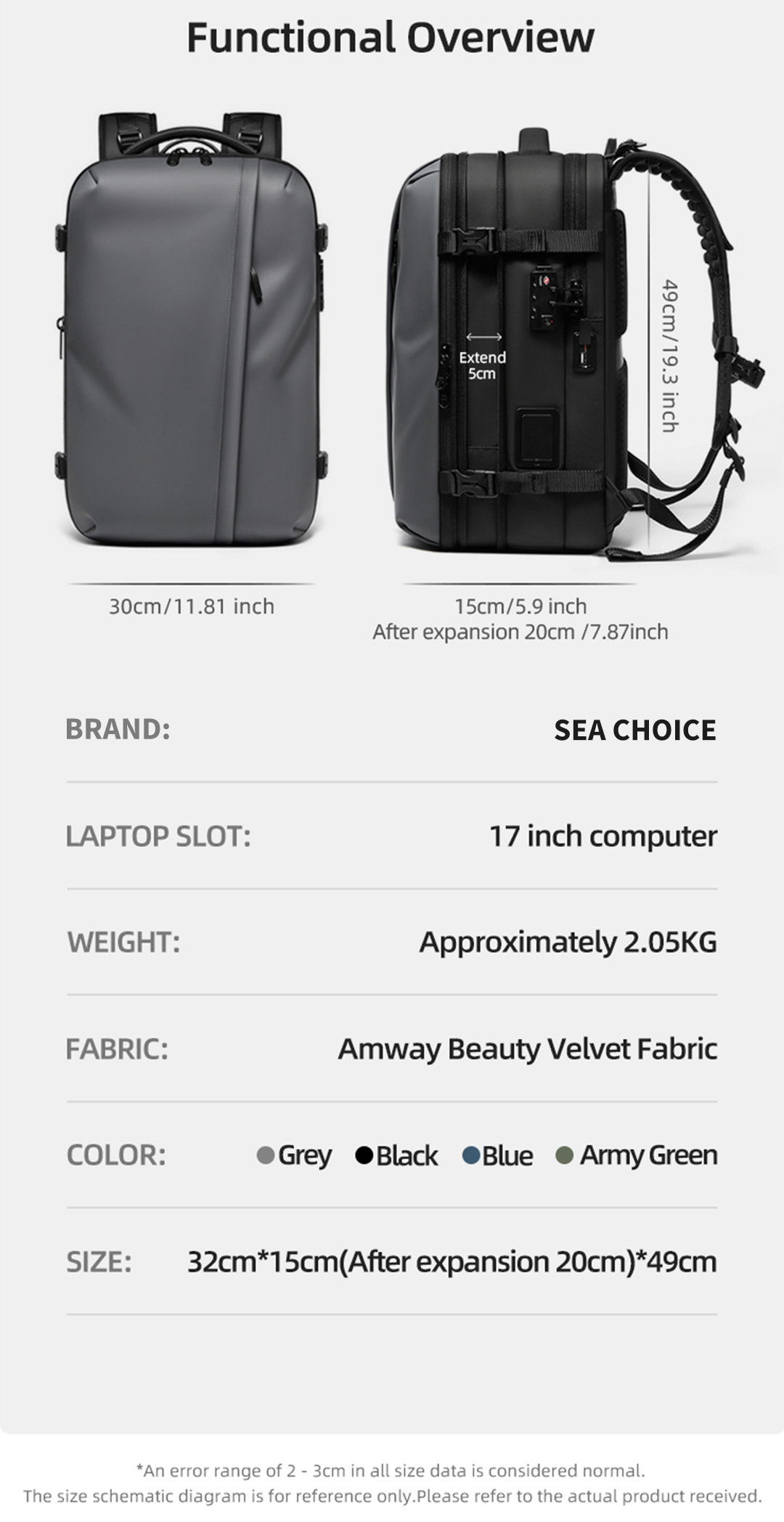 SEA CHOICE Backpack Expandable USB Auto Vacuum Air Bag Backpack ...