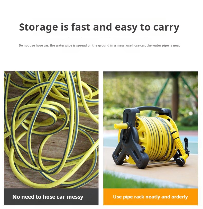 Wheeled Cart-Style Hose Storage Rack, Yard Car Wash, 50-Meter Hose Reel ...