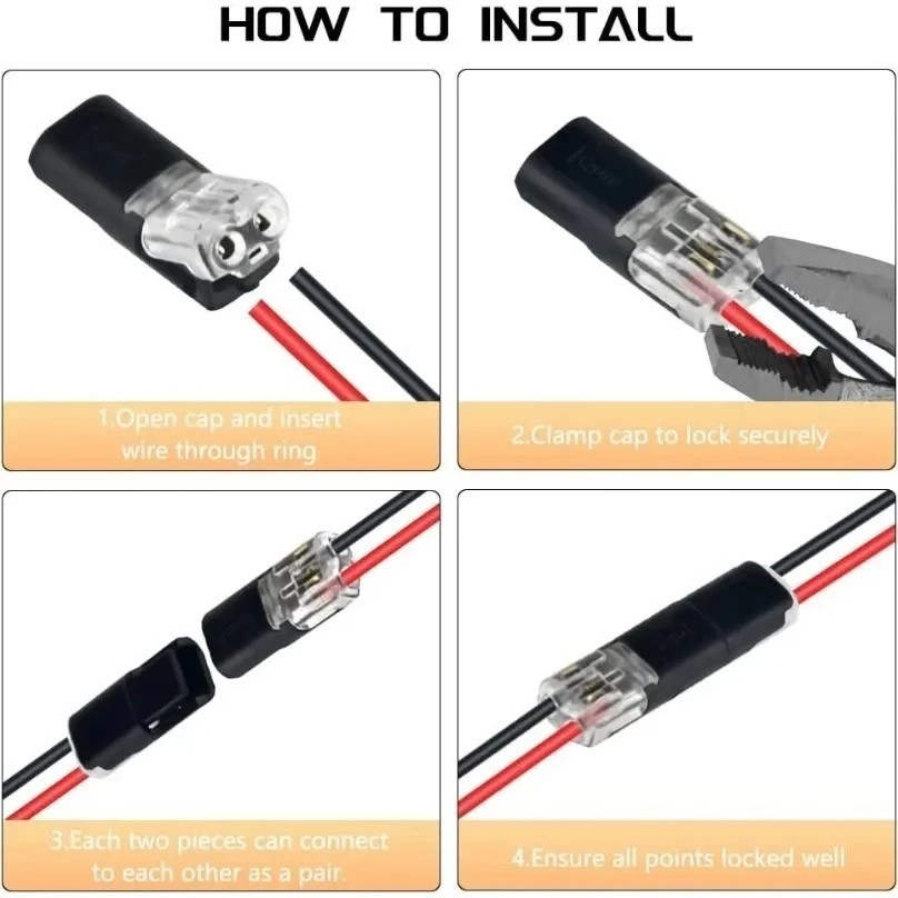 Waterproof Fast Plug Wire Connectors 2-Pin Solderless Electrical Snap ...