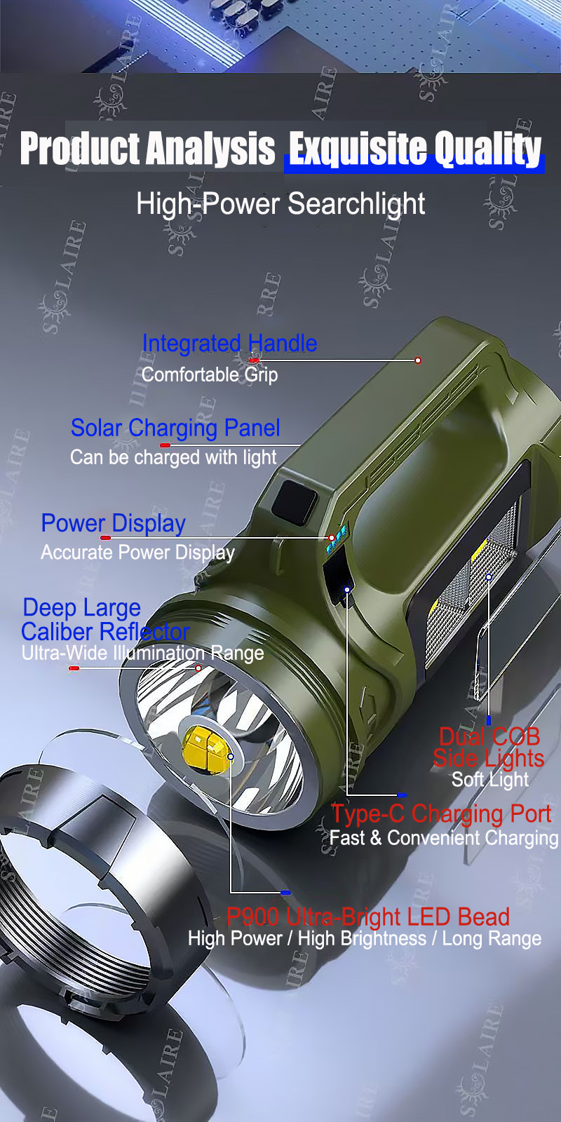 【3500m irradiation distance】flashlight 10000mAh Waterproof Solar ...