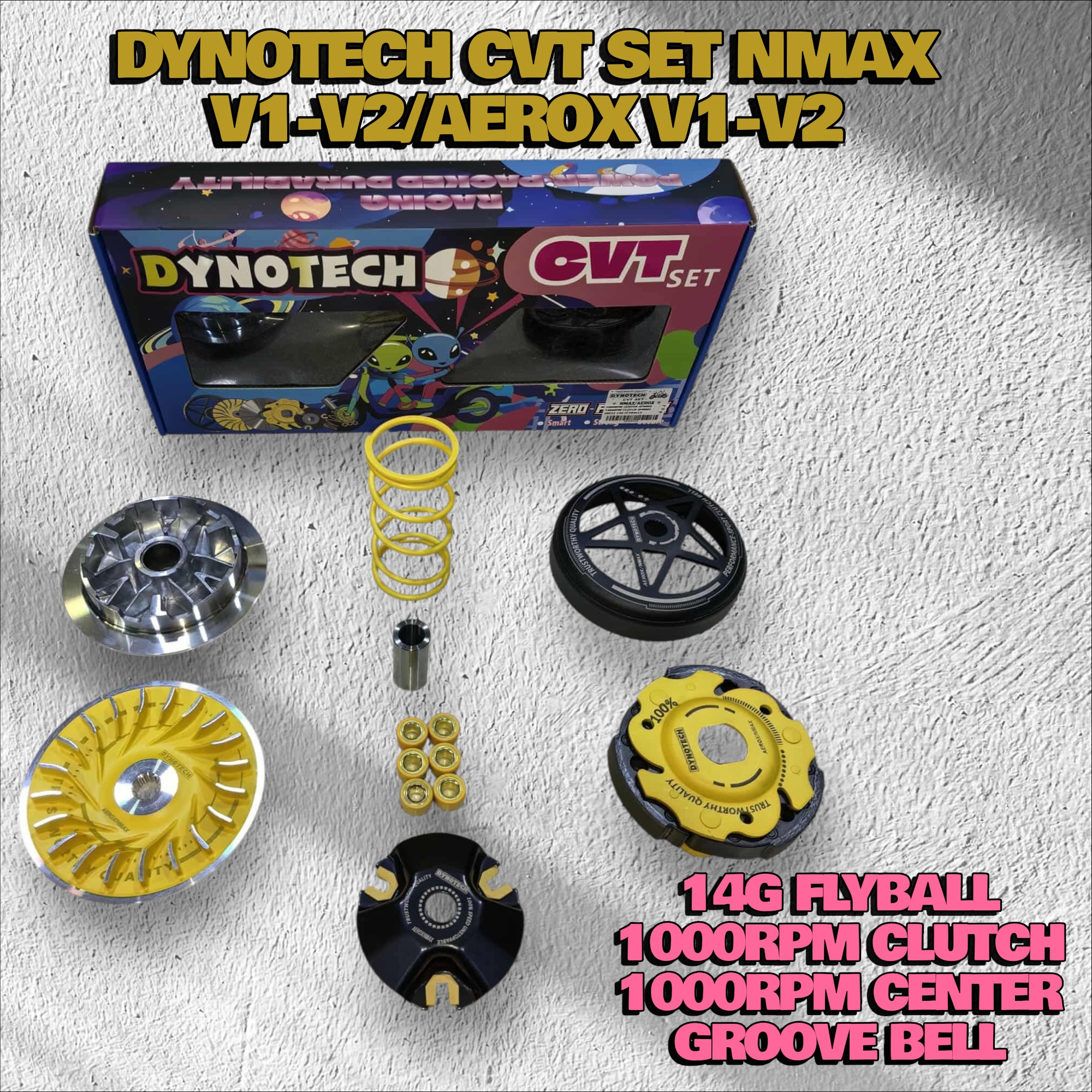DYNO TECH CVT SET RACING SERIES 14G/1000RPM/GROOVE BELL FOR NMAX-V1/V2 ...