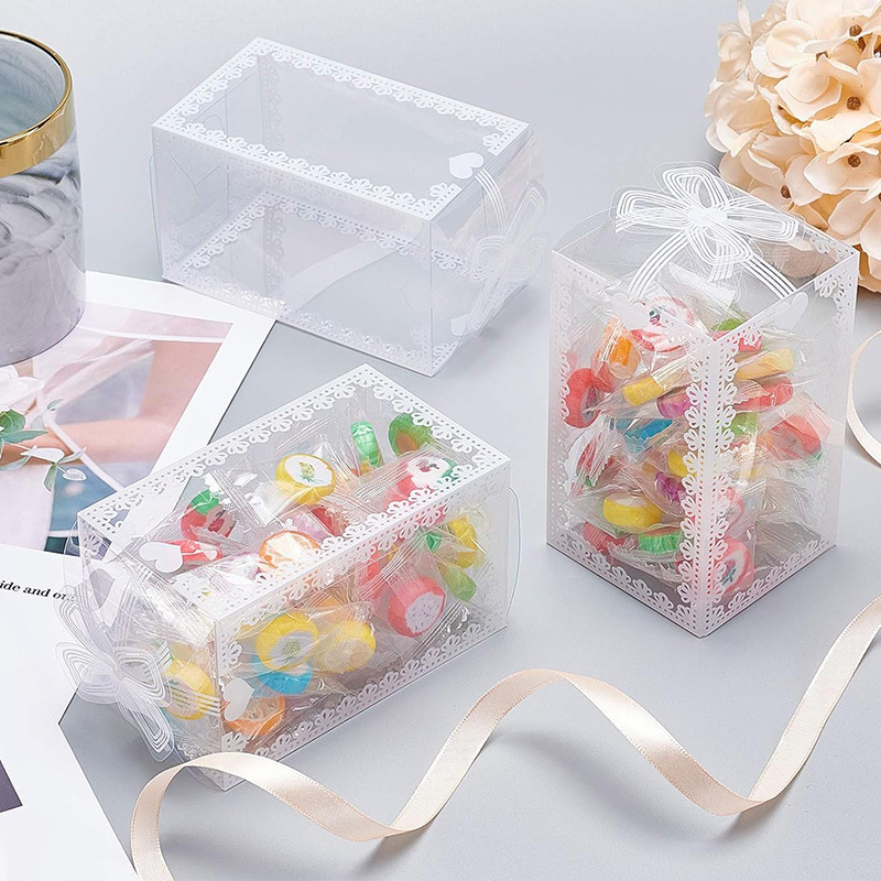 10Pcs Transparent PVC Gift Boxes with Bow Clear Plastic Box Giveaway ...