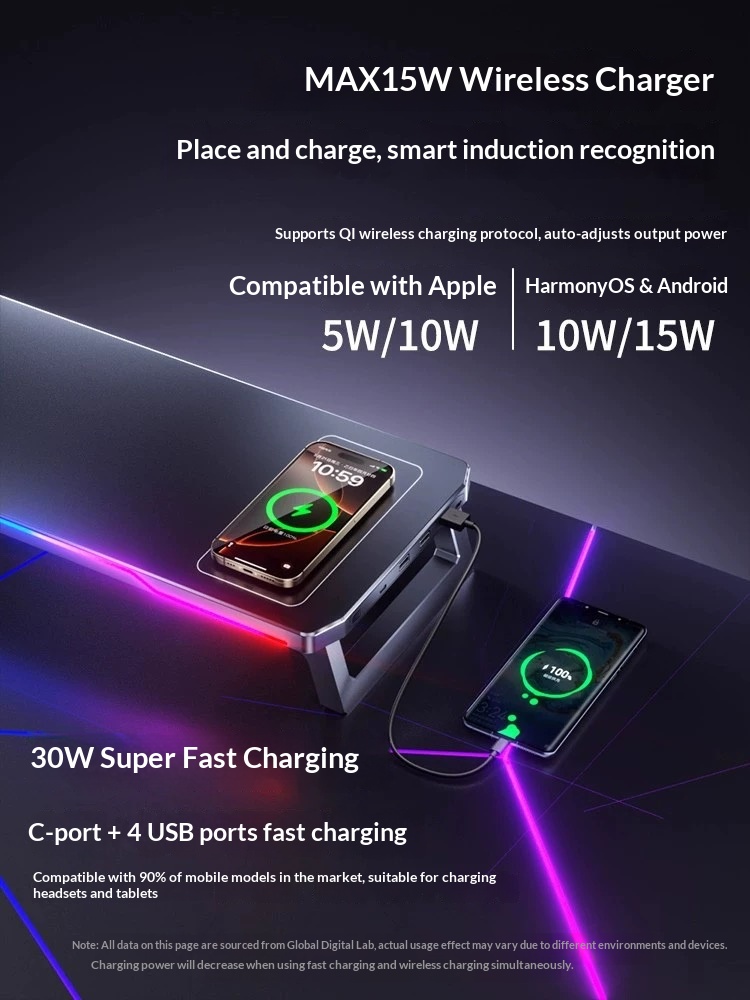 RGB Desktop Monitor Riser with wireless charging Multifunction Foldable ...