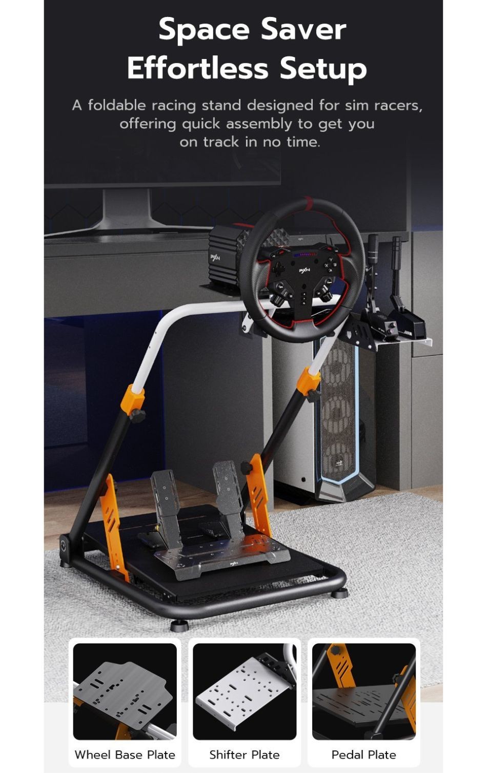 PXN A11 Gaming Racing Wheel Foldable Stand Heavy‑Duty Adjustable Steel ...