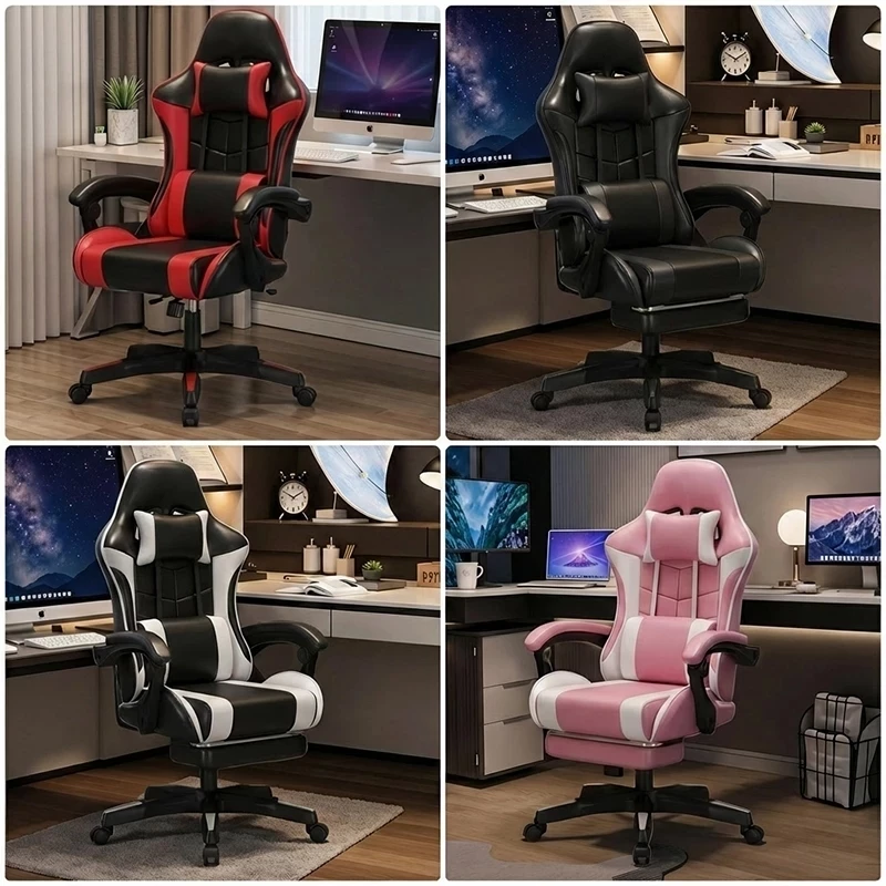 Leather Gaming Chair Ergonomic Office Chair With Foot Rest Lifting ...