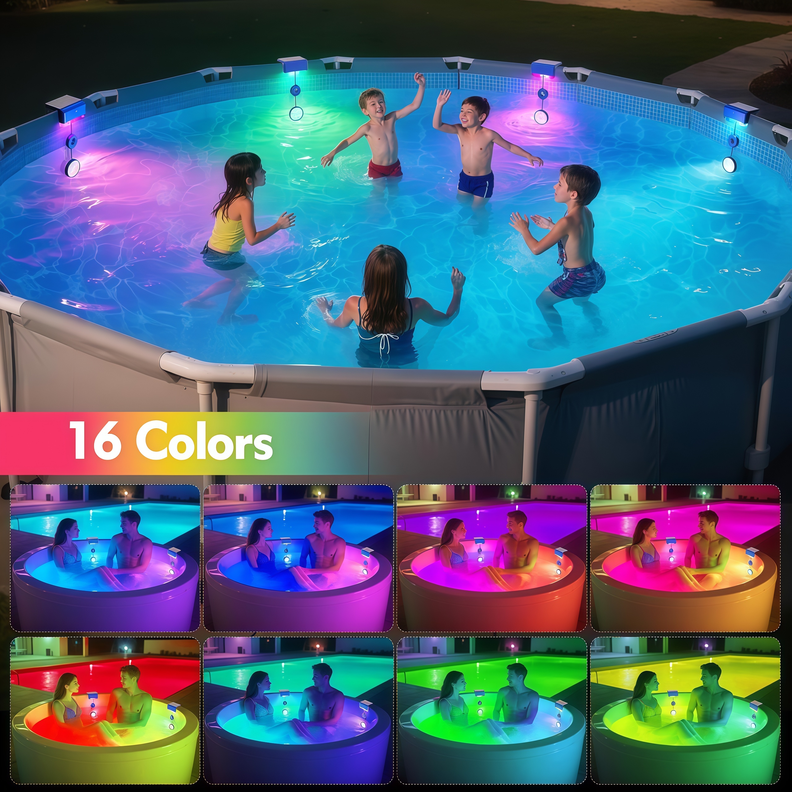 Solar Powered Pool Lights RGB 16 Color LED Waterproof Submersible Light ...