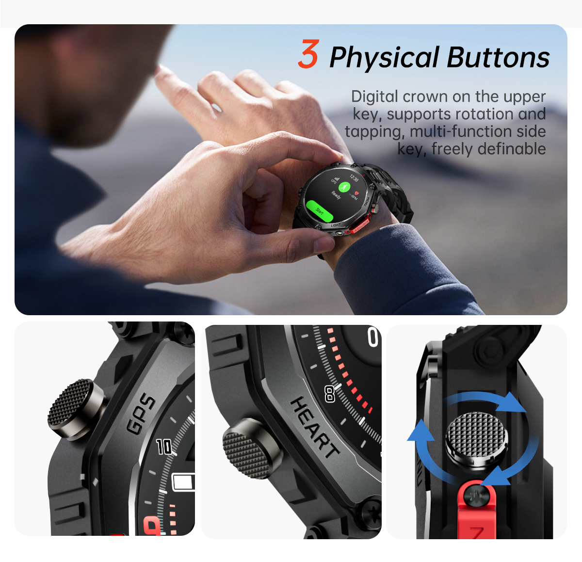 Aolon NEO GPS Smart Watch Compass Flashlight 1ATM Customizable Button ...