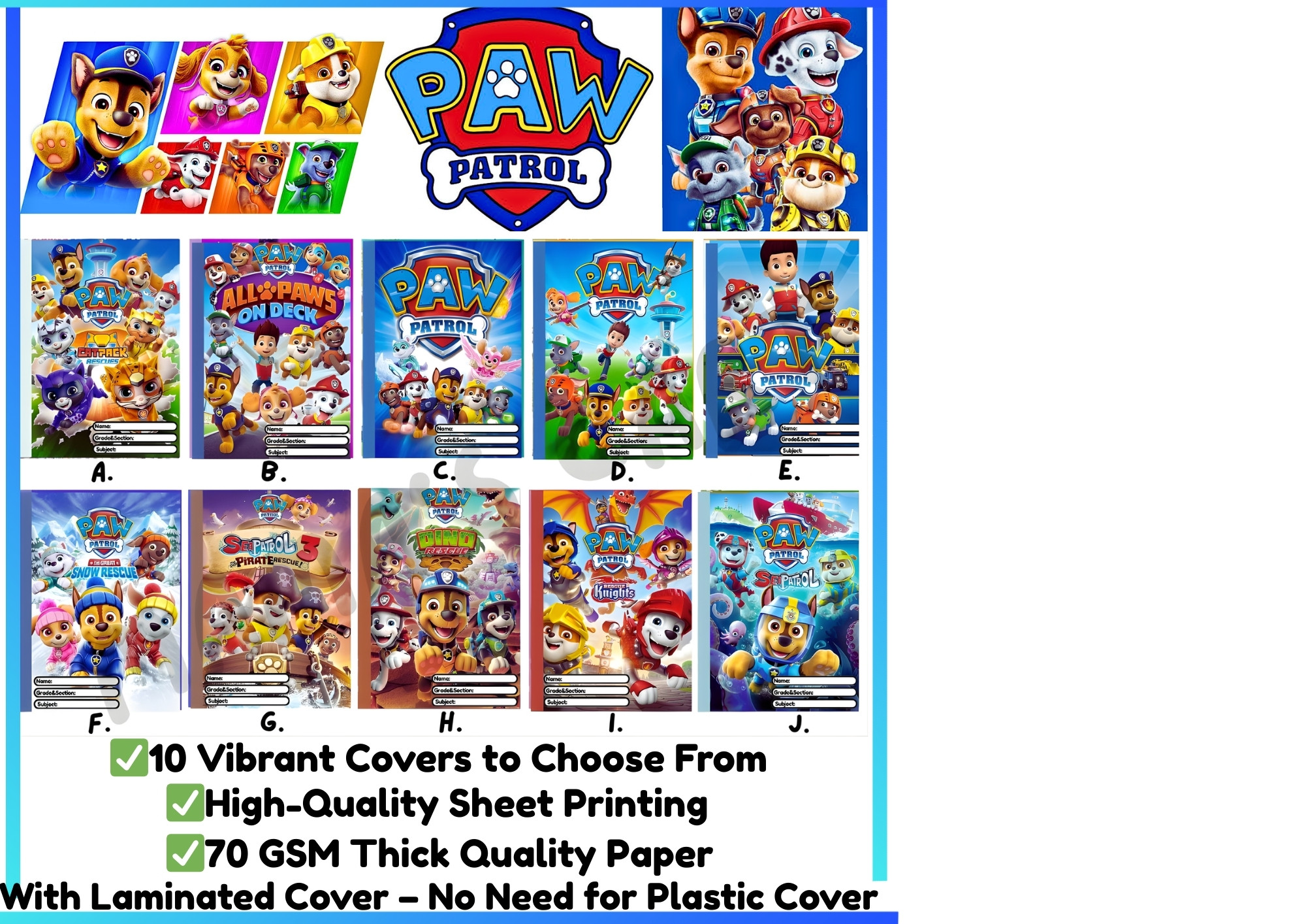 Paw Patrol School Notebook for Kids Boys Girl Students Waterproof ...