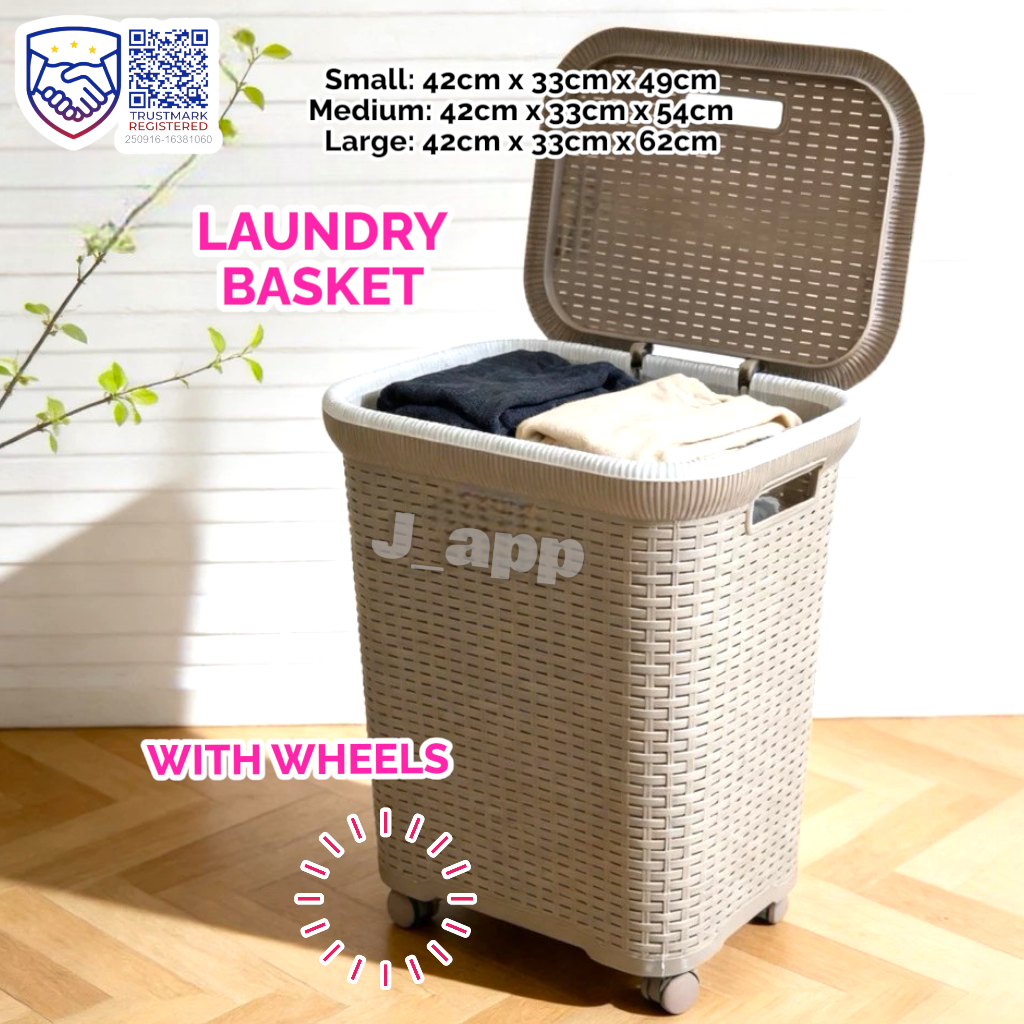 LAUNDRY BASKET with wheels AND Cover Plastic Rattan LABAHAN NG DAMIT ...