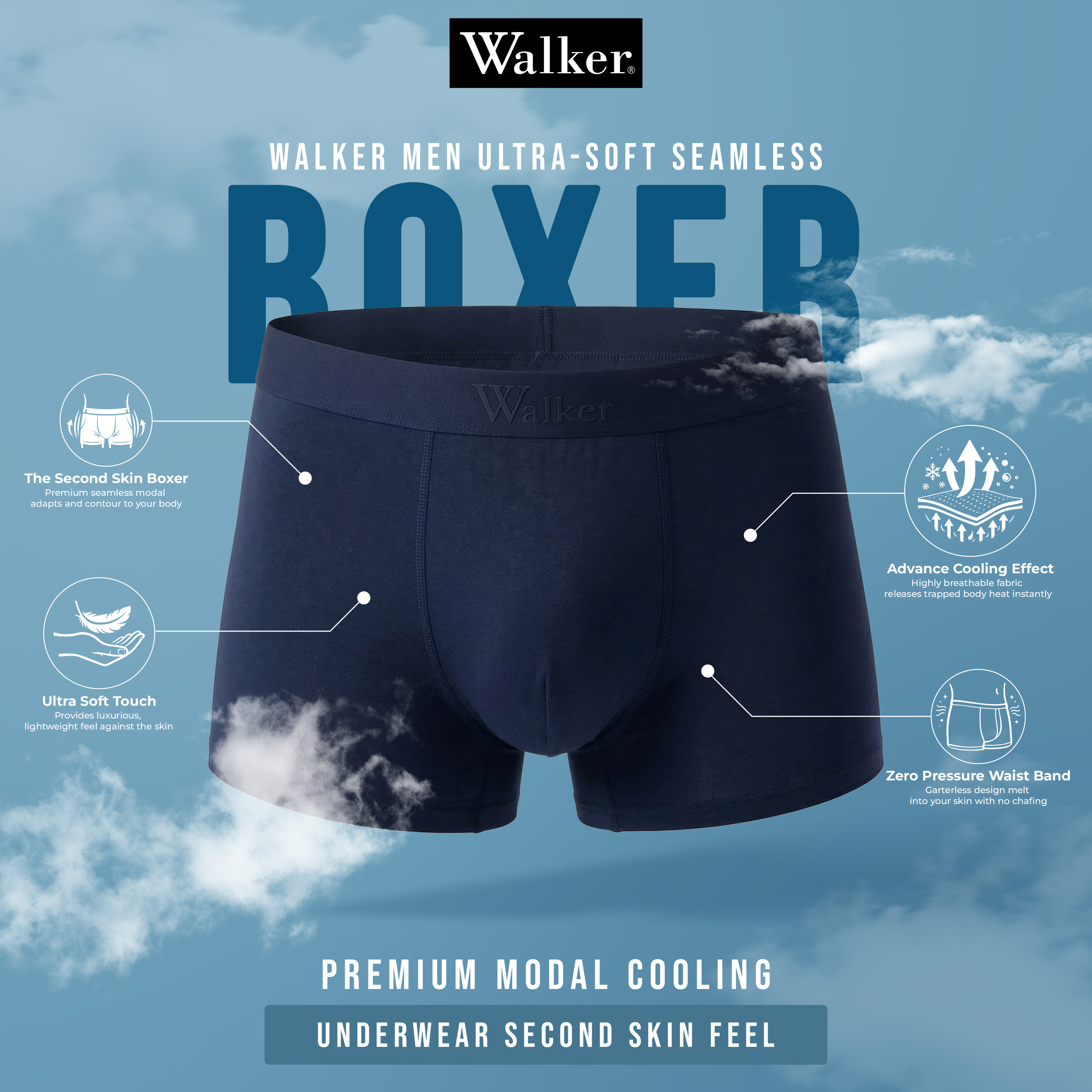 Walker Extreme Seamless Modal Spandex Ultra Cool Fit Men Boxer Brief ...