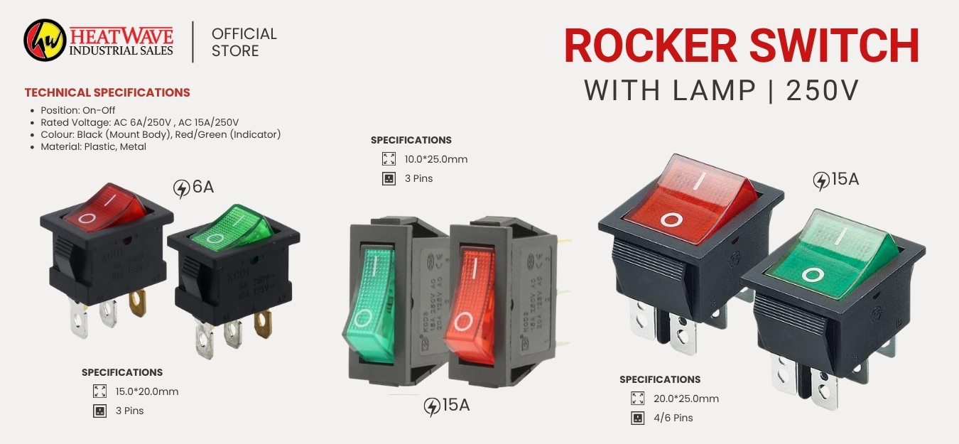 On/Off Rocker Switch with Indicator Light 220V 250V Red Green Rocker ...
