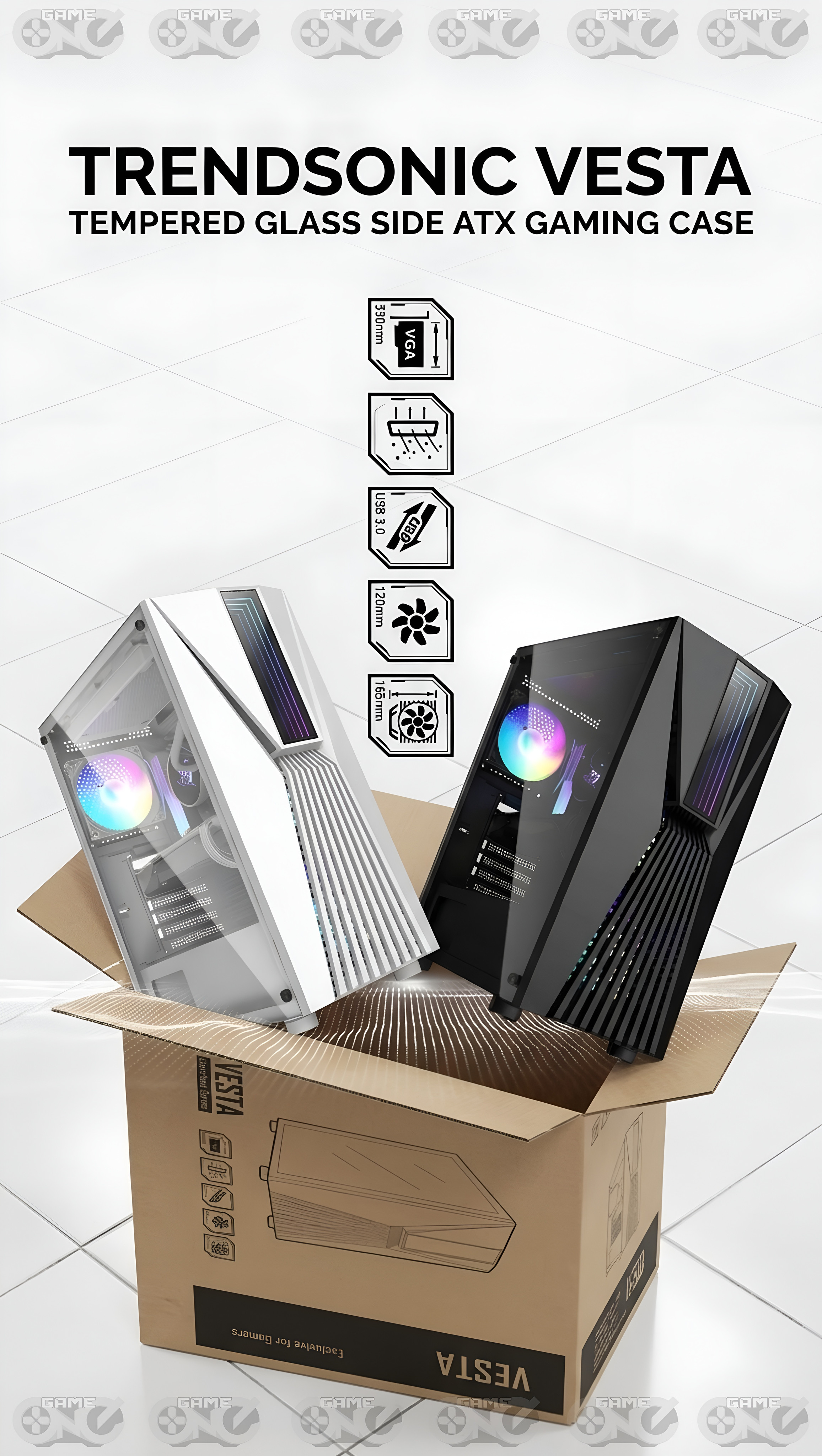 Trendsonic Vesta Mesh with Tempered Glass Side Micro ATX Gaming Case ...