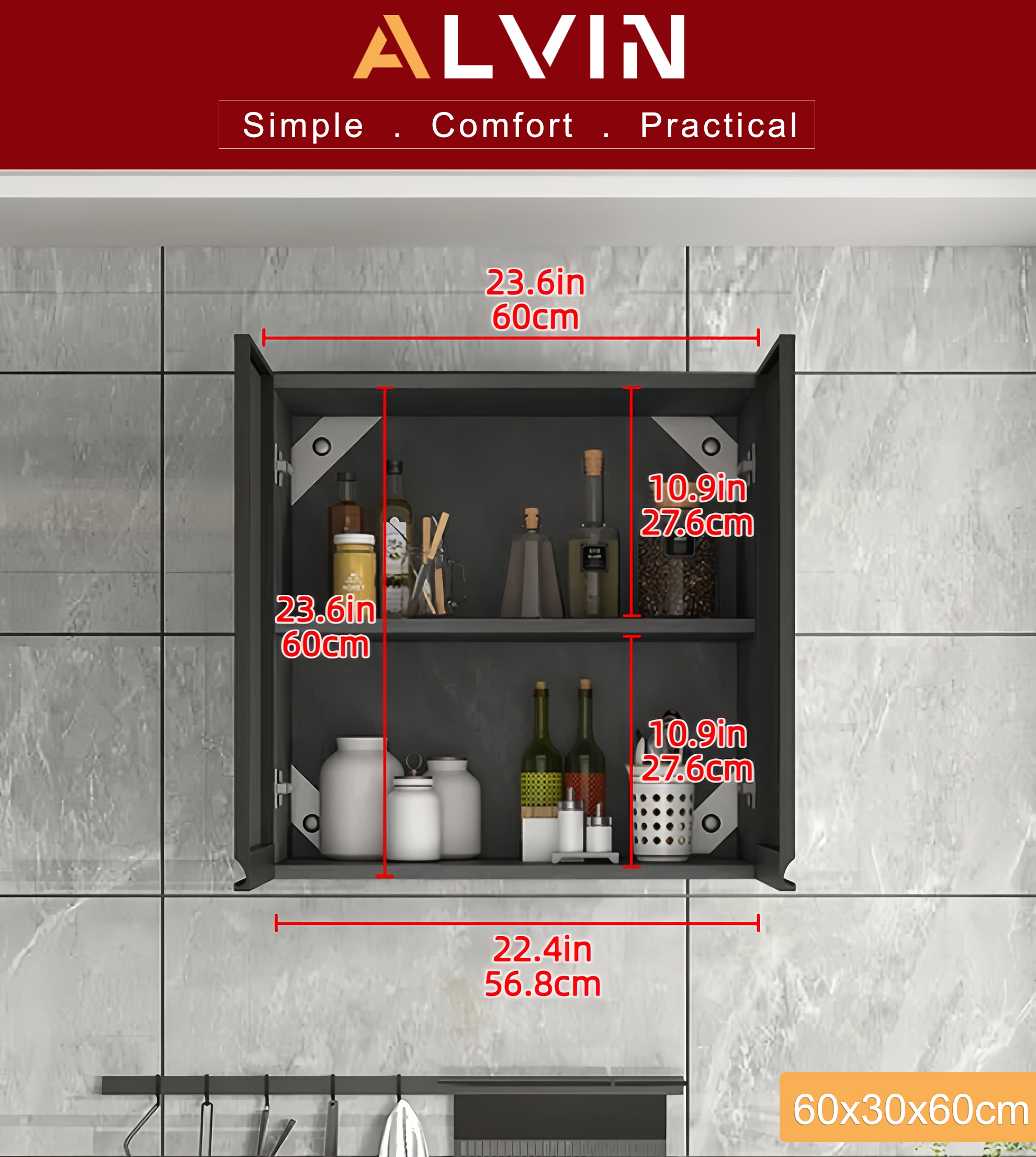 ALVIN Aluminum Kitchen Cabinet Wall Anti Termite GlassDoor Hanging ...