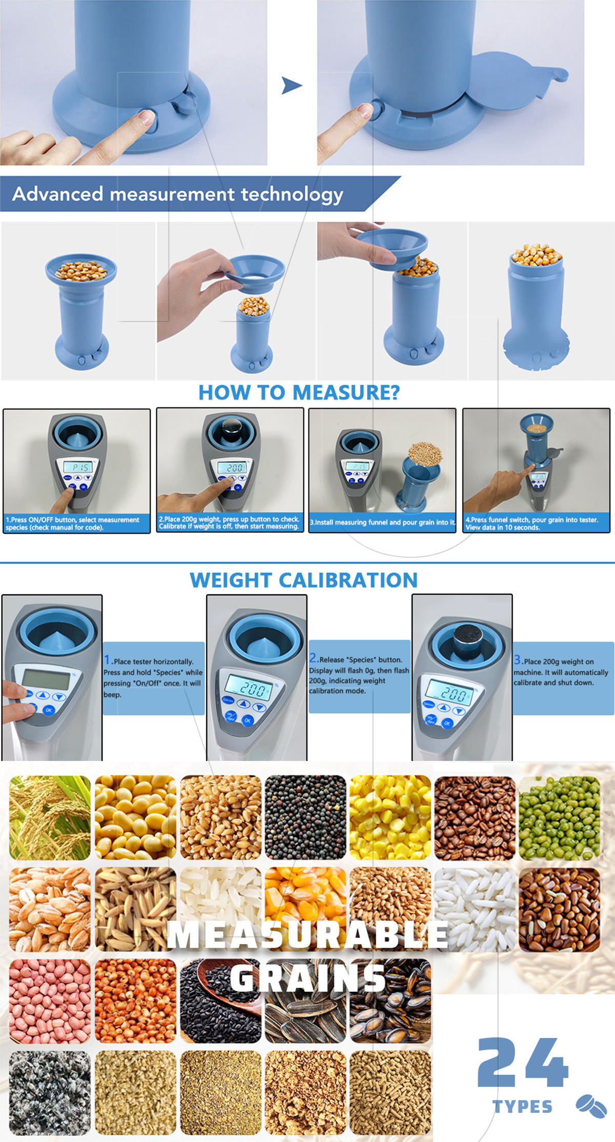 LDS-1G Grain Moisture Analyzer Humidity Meter Food Corn Grain Rice ...