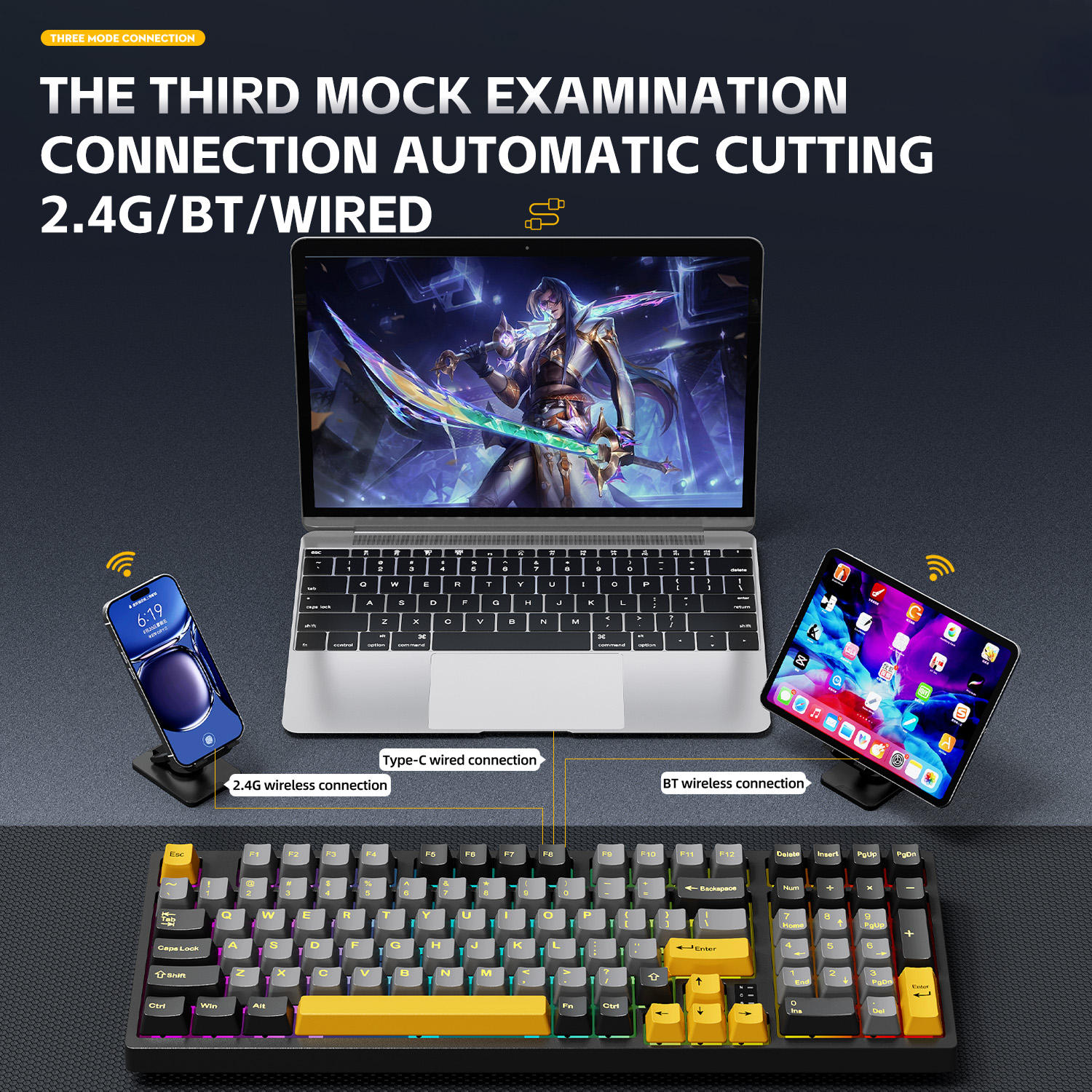 Leaven K98 97 Keys DIY Customized Game RGB Keyboard Three Mode Real ...