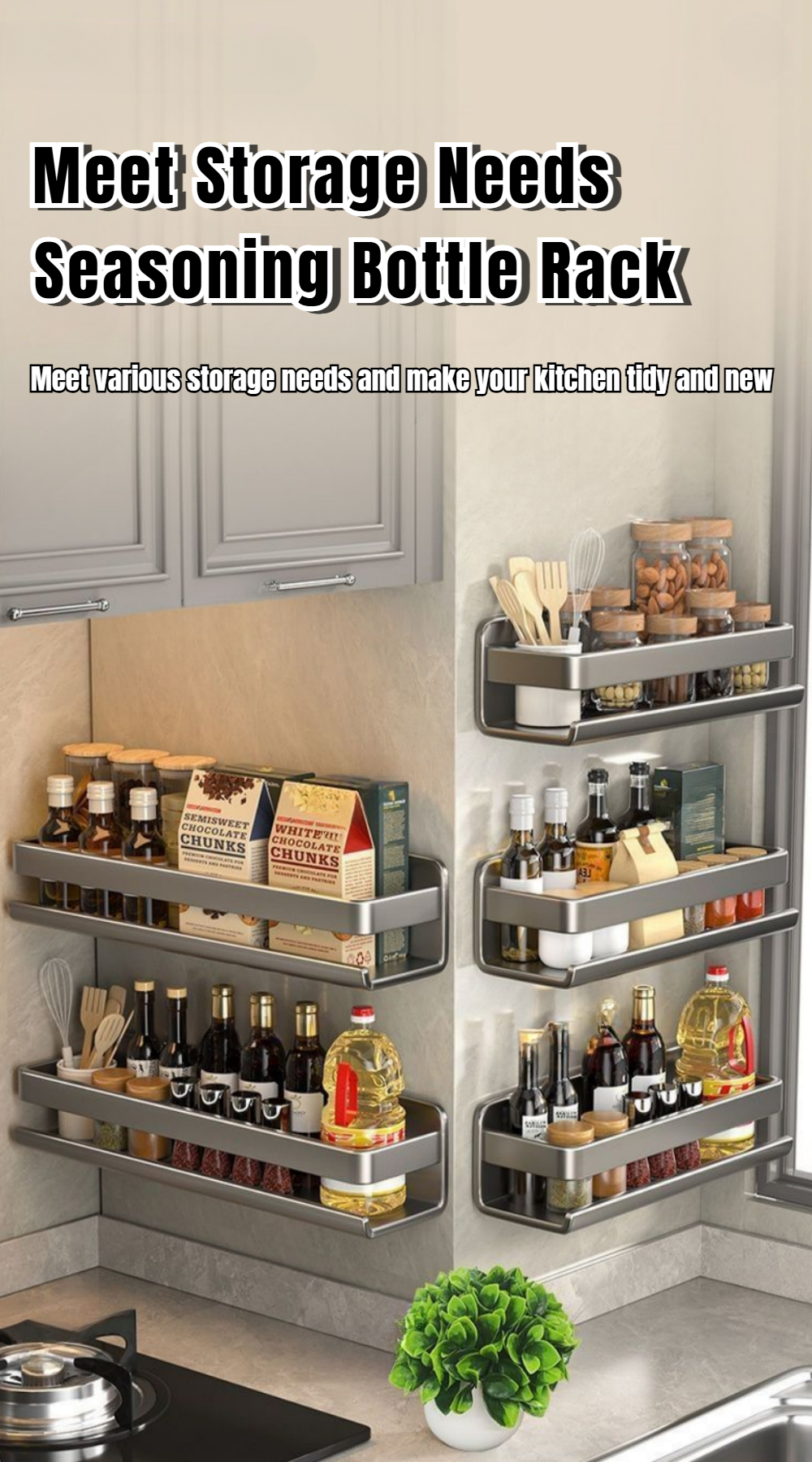 Wall Mounted Condiments Organizer Utensils Spice Rack Holder Kitchen ...