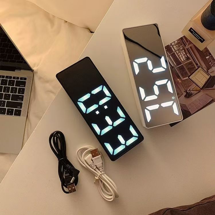 LED Mirror Table Clock Digital Alarm Snooze Display Time Desktop ...