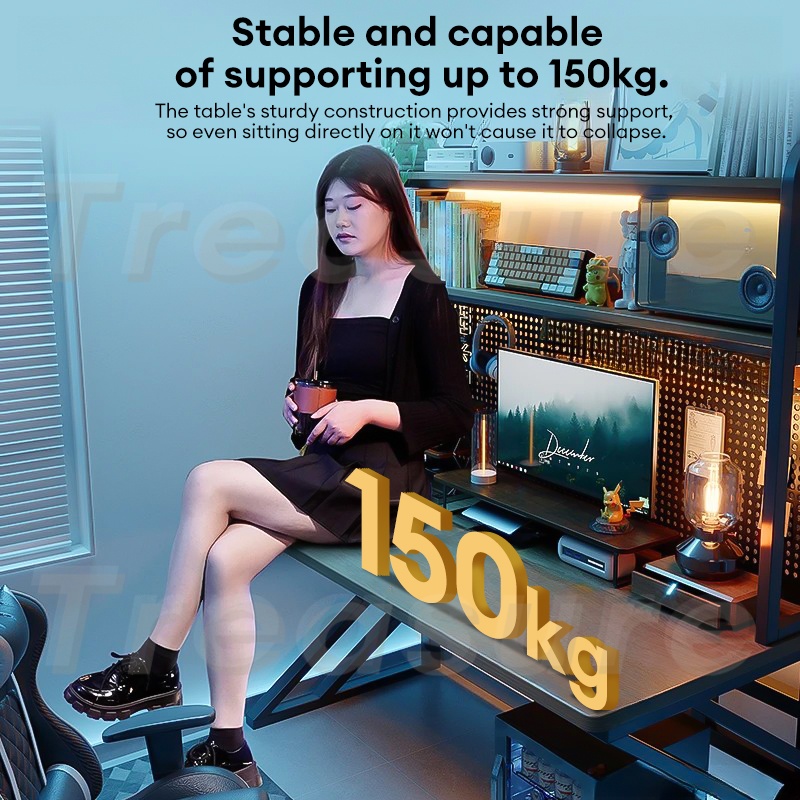 Wooden Computer Table With Pegboard Gaming Tble With Shelves Study ...