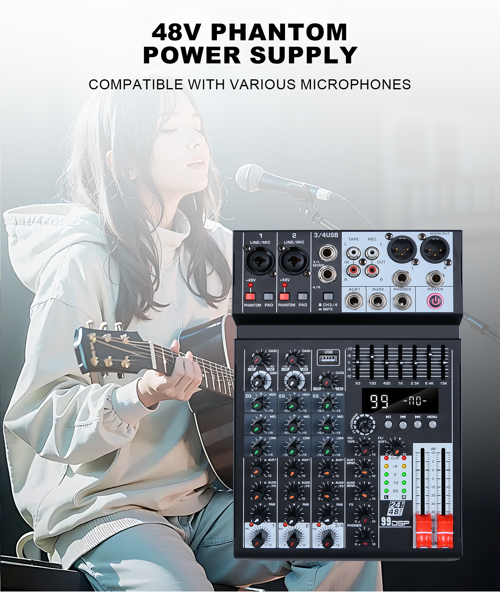 Mini mixing console 4 Channel Mixing Console with 99 DSP Effects ...