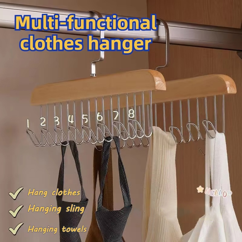 Norma 8 Hooks Non-Slip Wooden Hanger For Clothes Space Saving Woman Bra ...