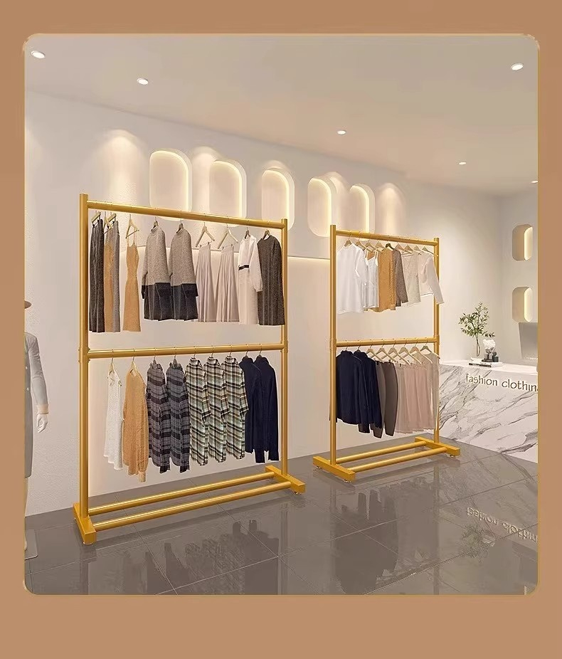 Sampayan Double Layer Clothes Rack with Wheels Movable Garment Rack ...