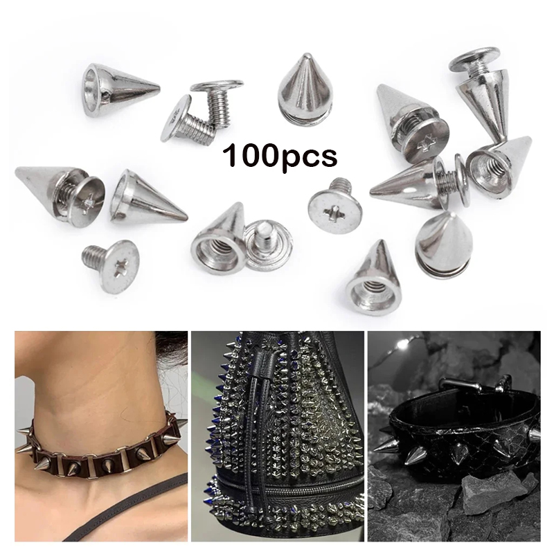 (COD)100pcs 7*10MM Cone Spikes Screwback Studs Rivets for Punk Style ...
