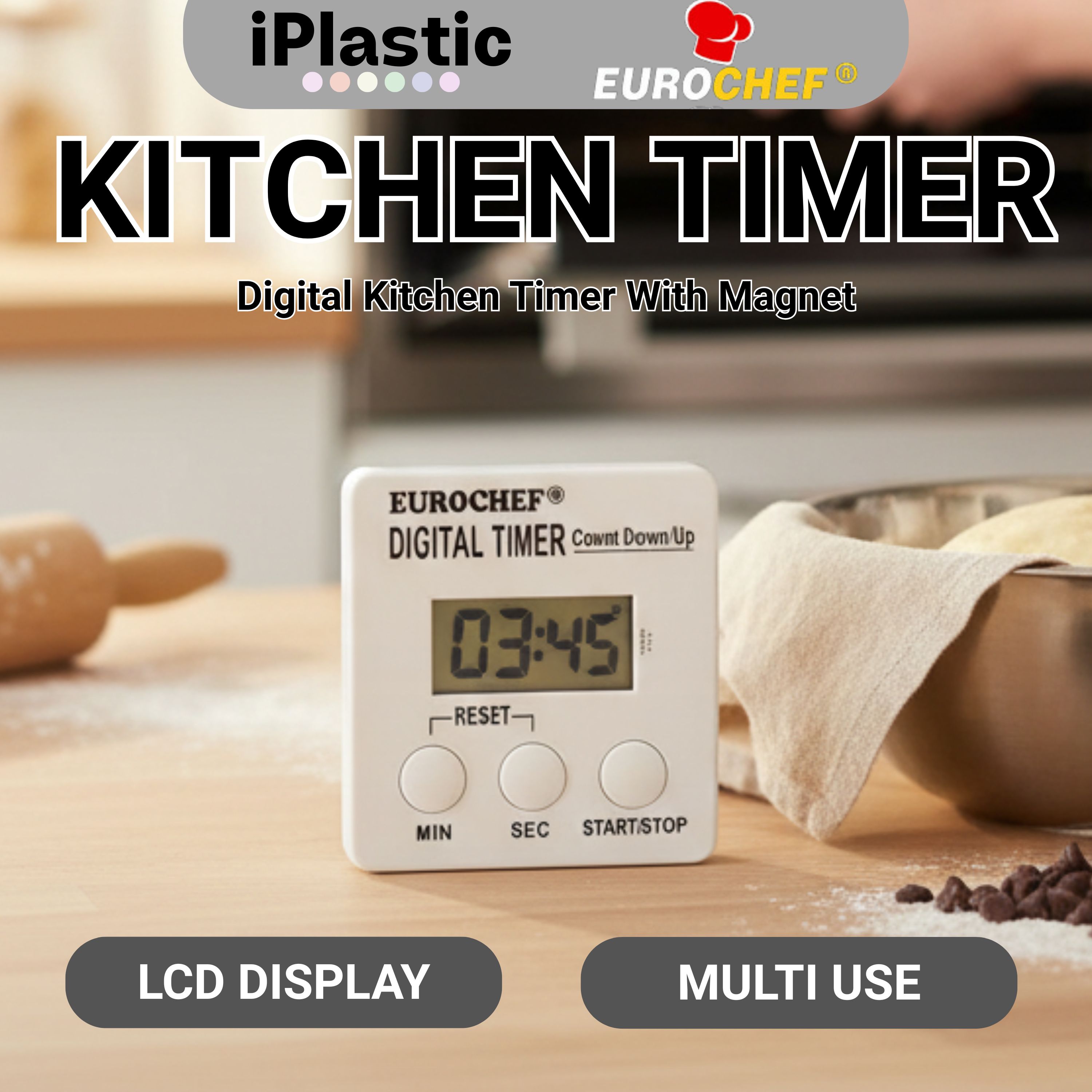 IPlastic Eurochef Digital Kitchen Timer: Large LCD Display, Magnetic ...