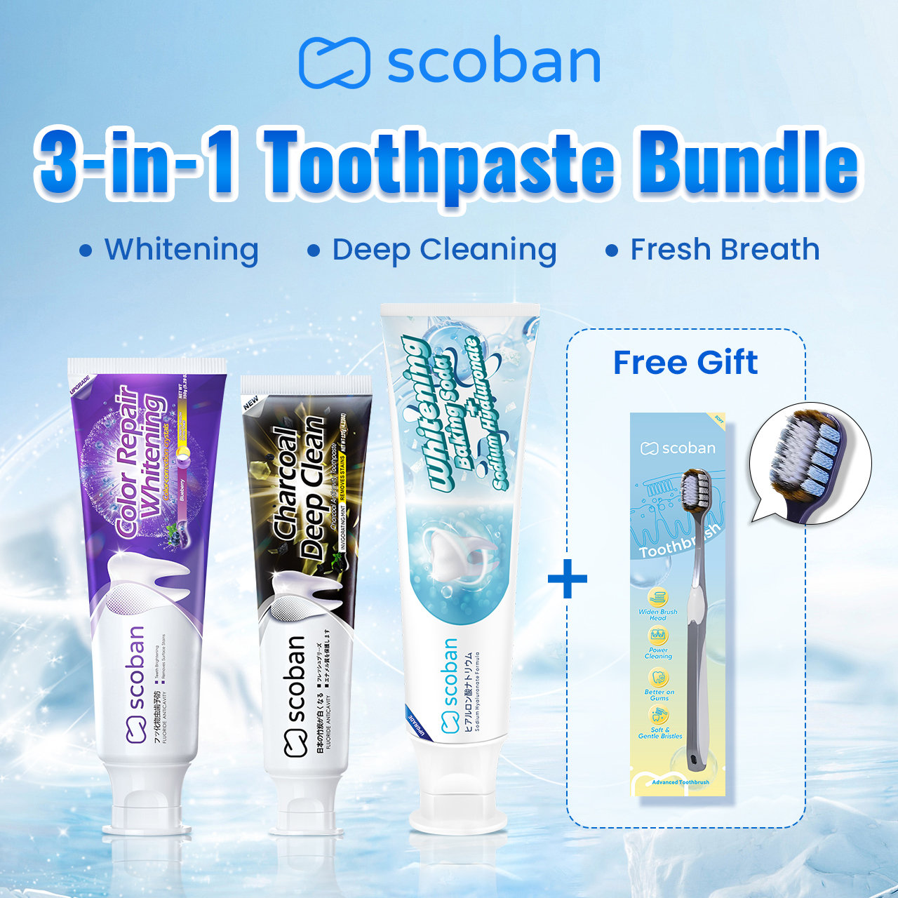 【3IN1 Bundle】Scoban Toothpaste Purple Whitening Toothpaste Charcoal ...
