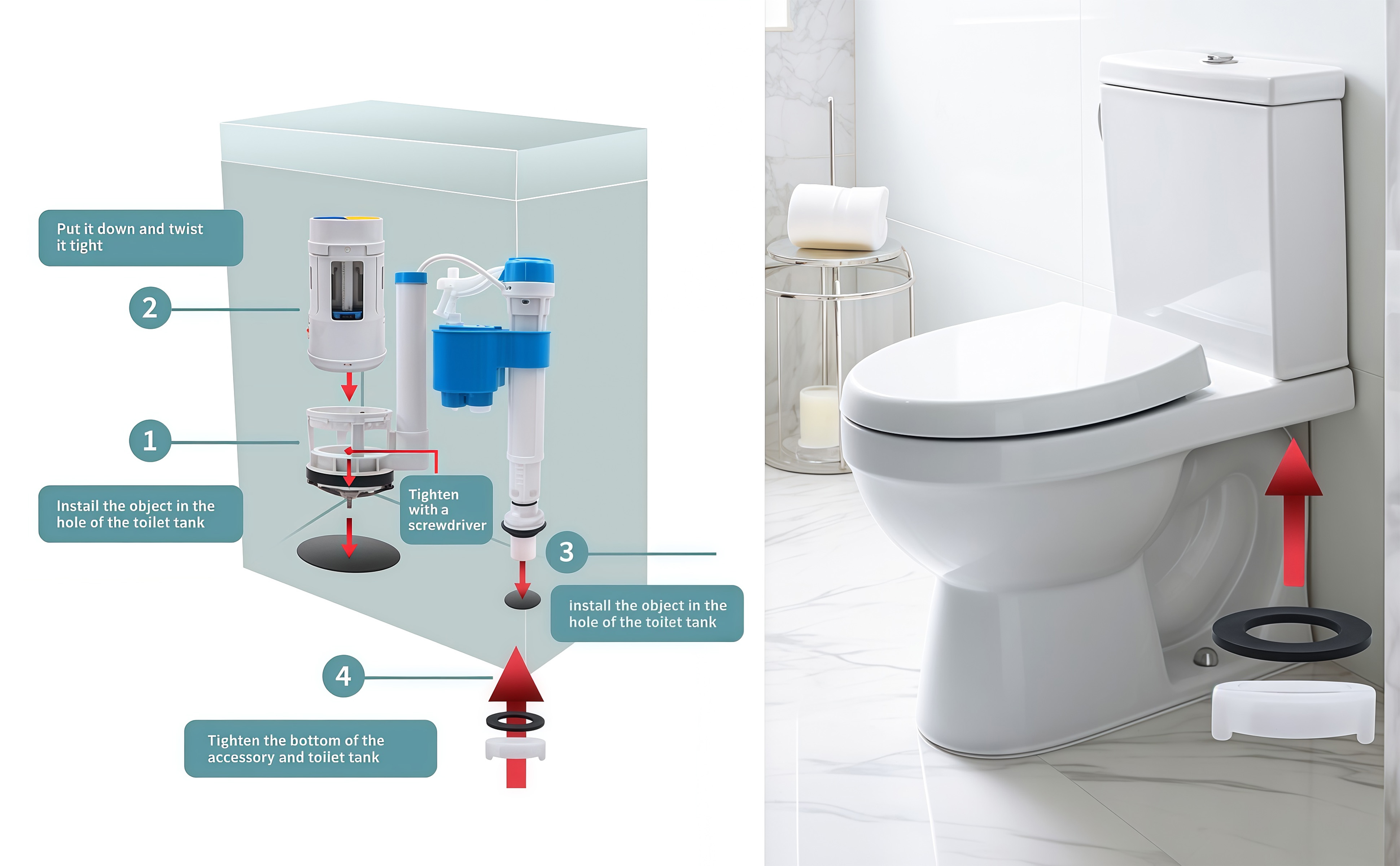 Connected Toilet Flush Fittings Kit Flush Valve/Inlet Valve/Dual Button ...